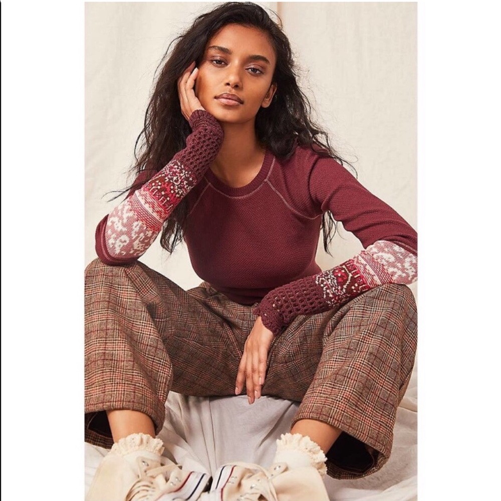 NEW Free People In The Mix Cuff Top in Rio Vino - Picture 6 of 13